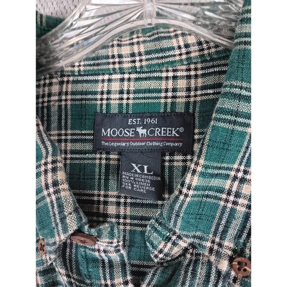 Moose Creek Heavy Linen Shirt Mens XL Green Plaid Button Down Relaxed Outdoors - Picture 7 of 13
